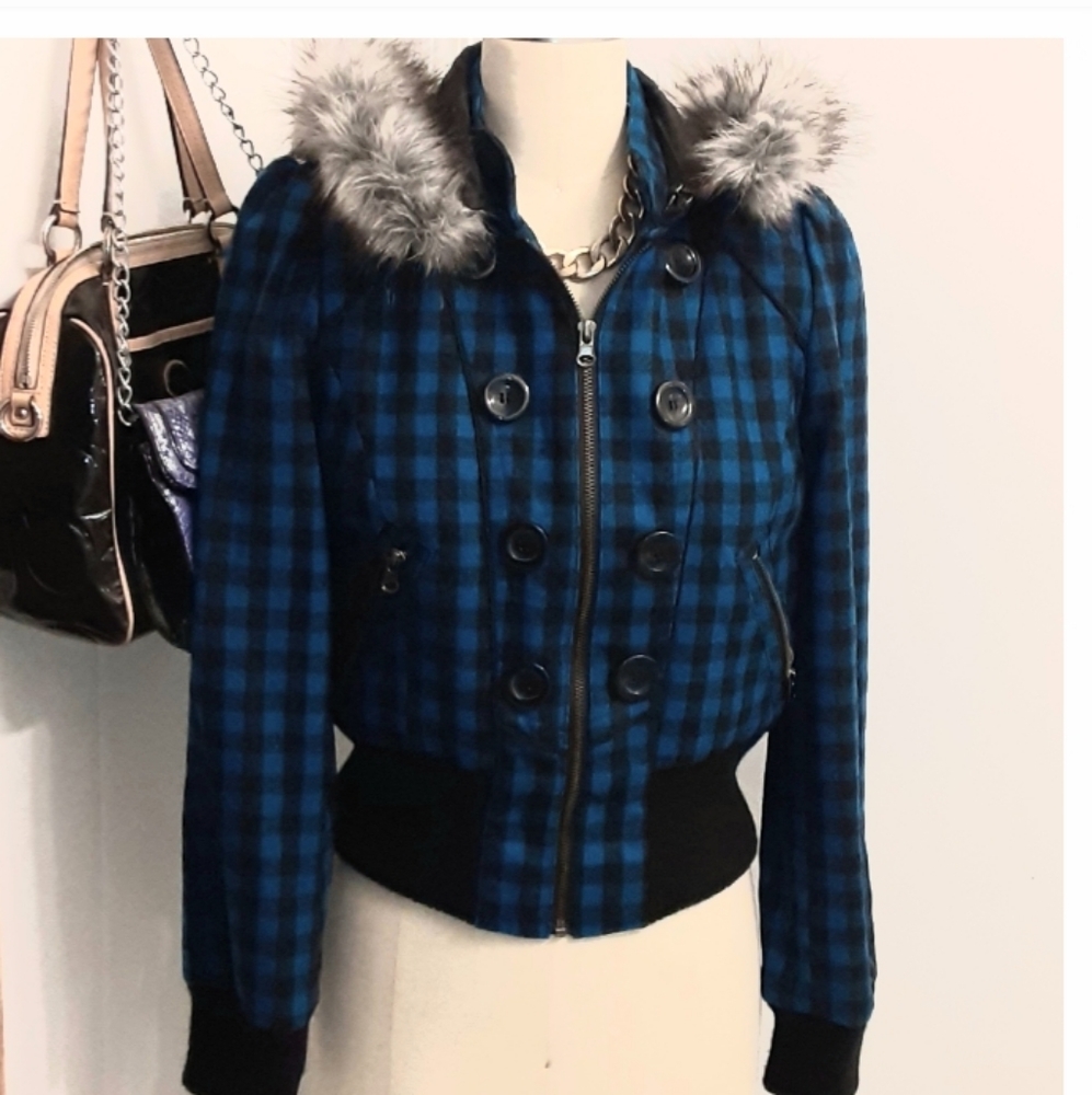 Forever 21 Blue Bomber Jacket w/Hood